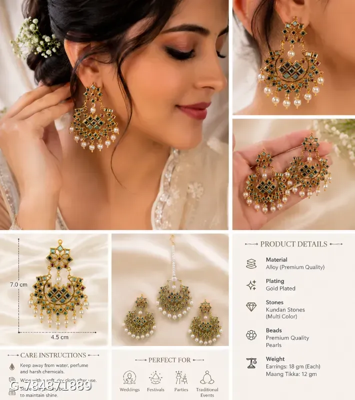 This classic multi-color Jhumka set with maang tika features gold-plated alloy construction adorned with mirror work and vibrant beaded drop